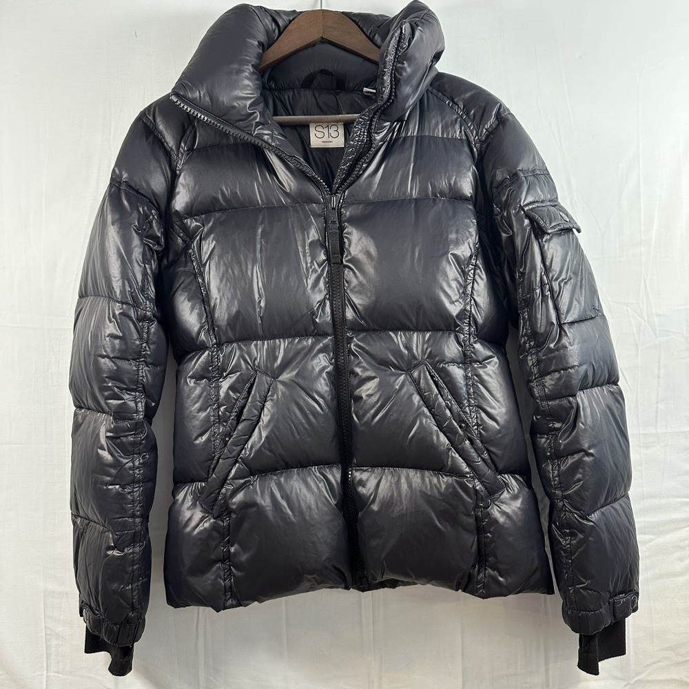 S13 New York Women Black Glossy Down Quilted Puffer Jacket Coat‎ Size M Medium